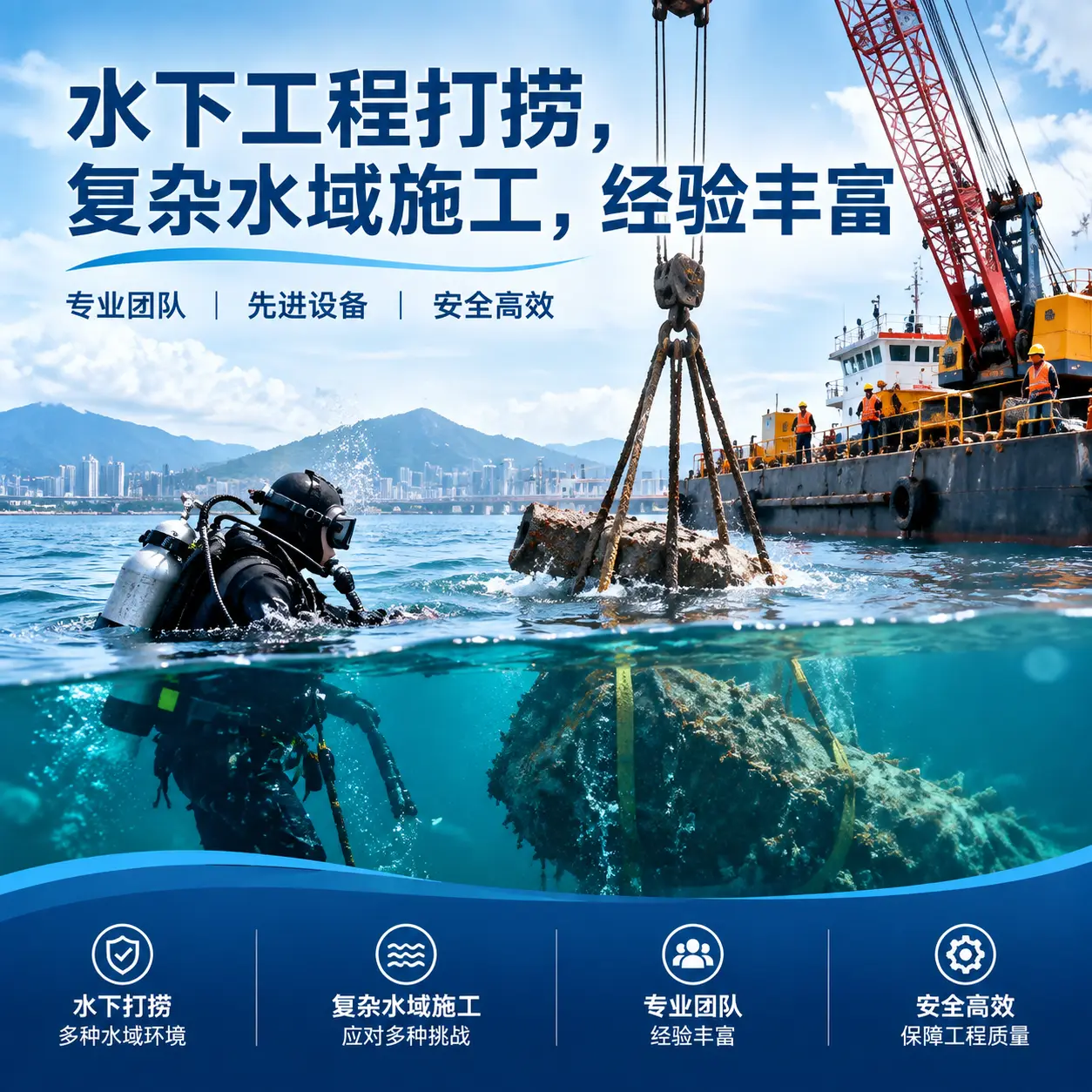 水下工程打捞，复杂水域施工，经验丰富平乐